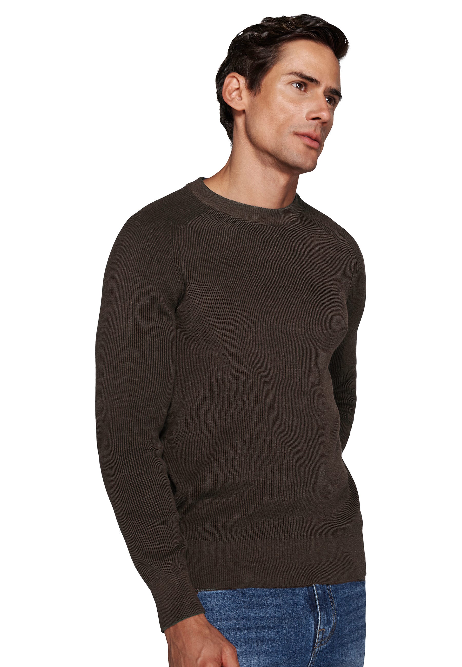 Dark brown vanisé ribbed crewneck sweater