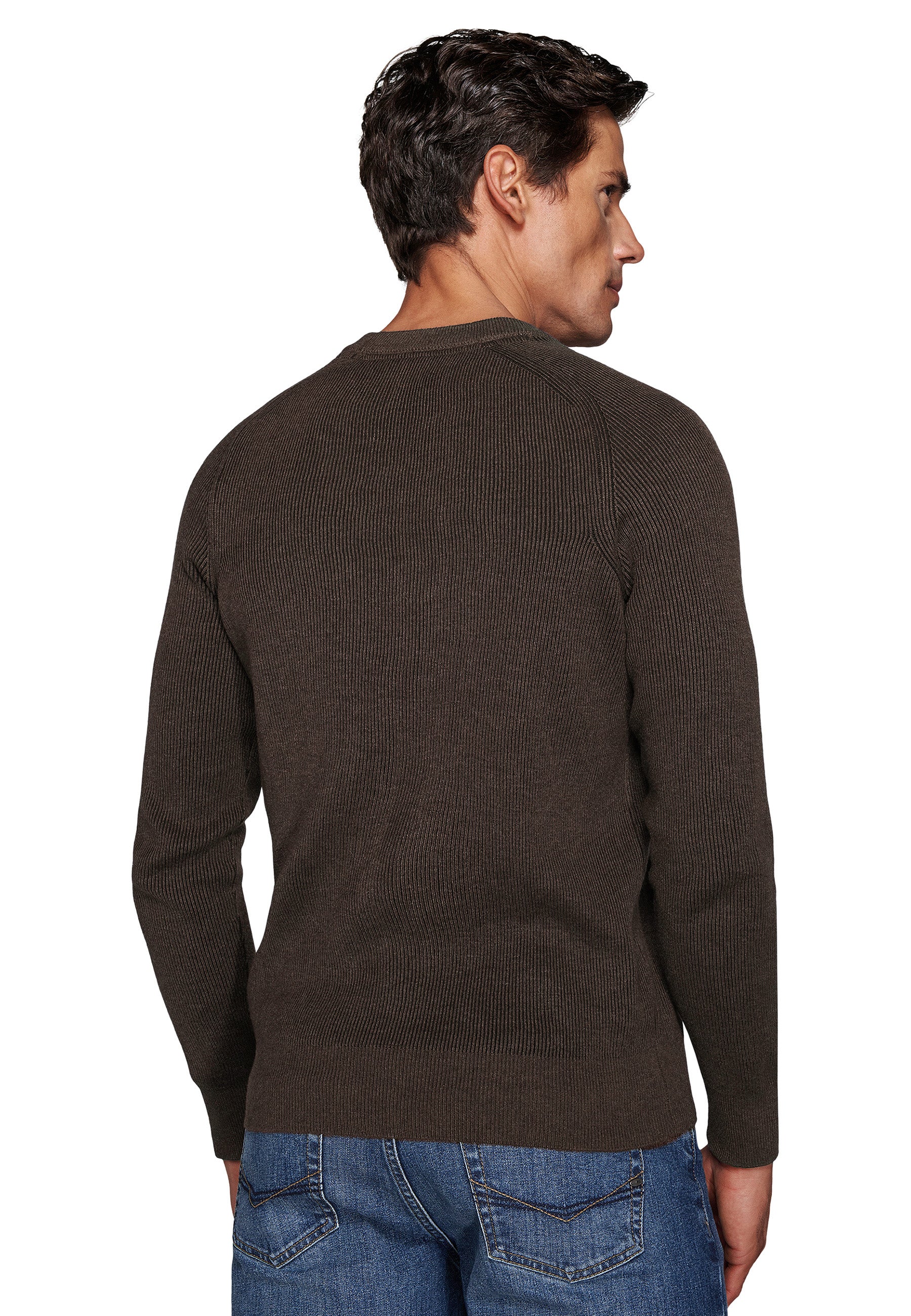 Dark brown vanisé ribbed crewneck sweater