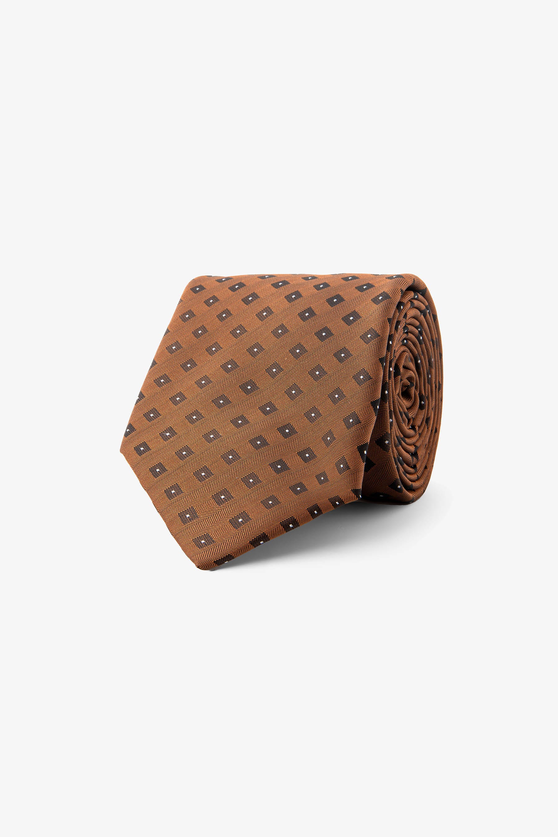Cravatta micro fantasia geometrica arancio-Dan John