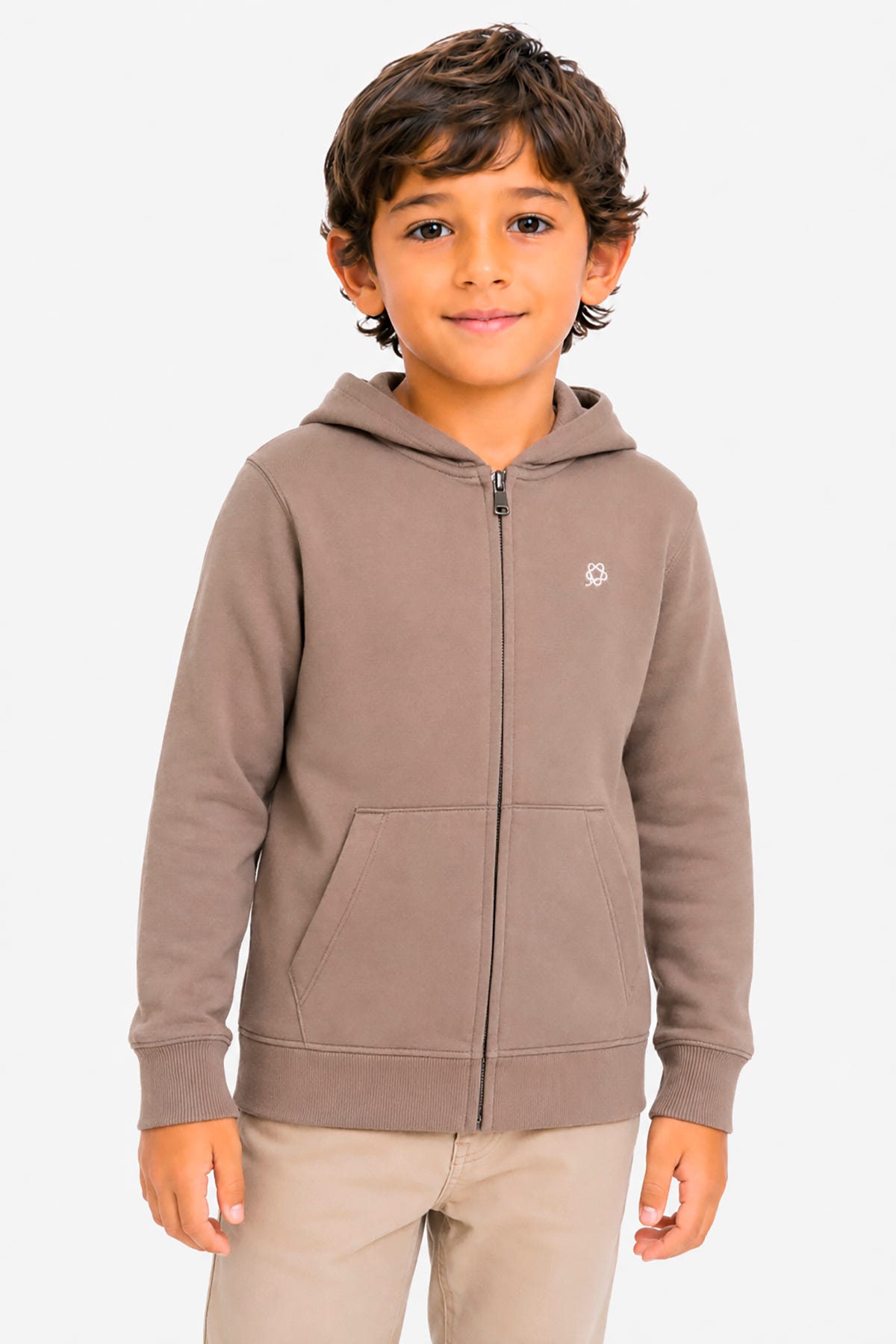 Sudadera basic cremallera completa marrón tórtola Kids