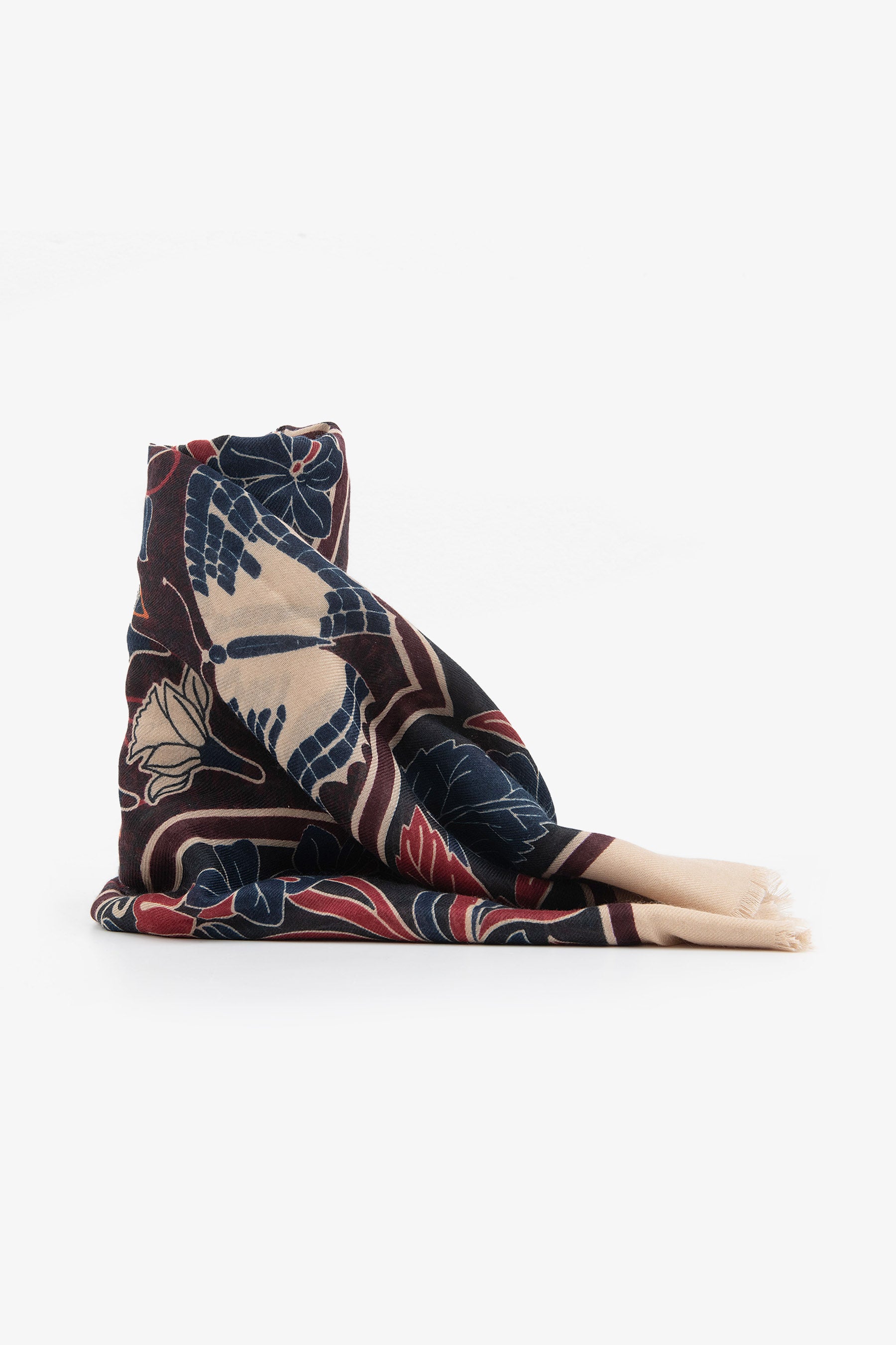 Pashmina disegno macro fiori bordeaux